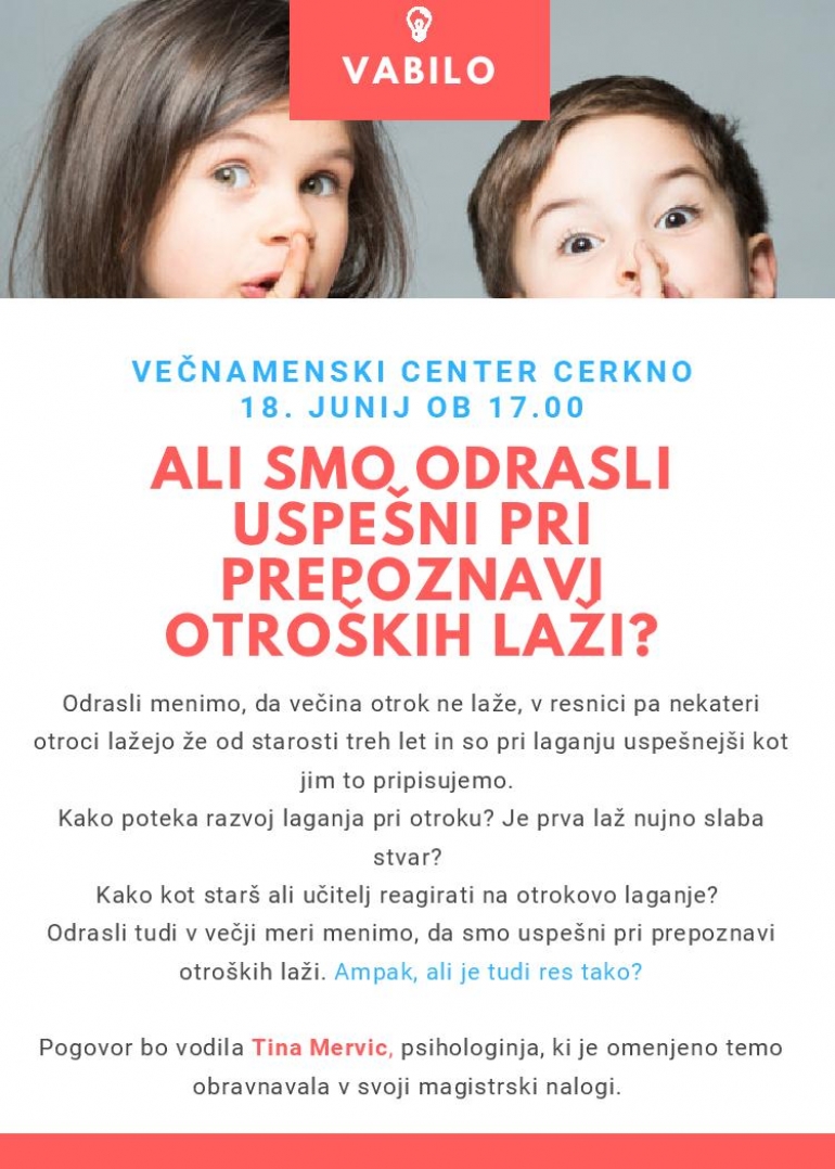 Srečanje za star&scaron;e v Cerknem: Prepoznavanje otro&scaron;kih laži