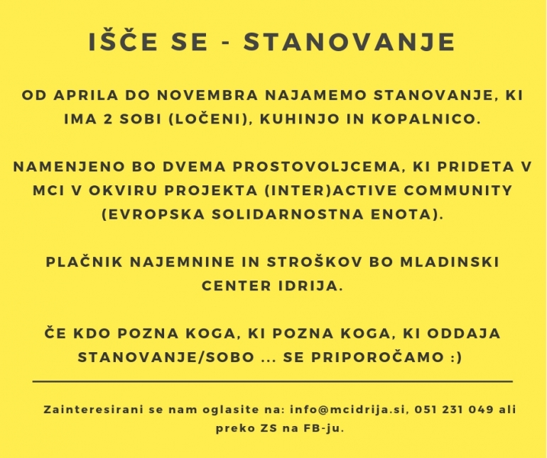 I&scaron;čemo stanovanje