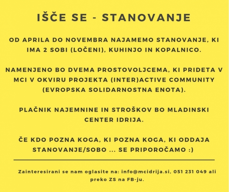 I&scaron;čemo stanovanje